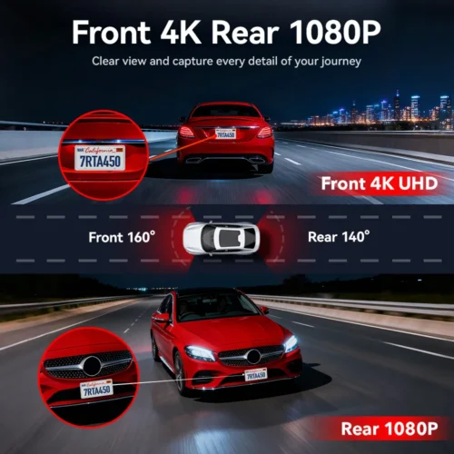 REDTIGER  A4 4k Dash Cam Front and Rear Drive Recorder GPS& 5G WiFi Touch Screen Night Vision 24H Parking Mode Voice Control