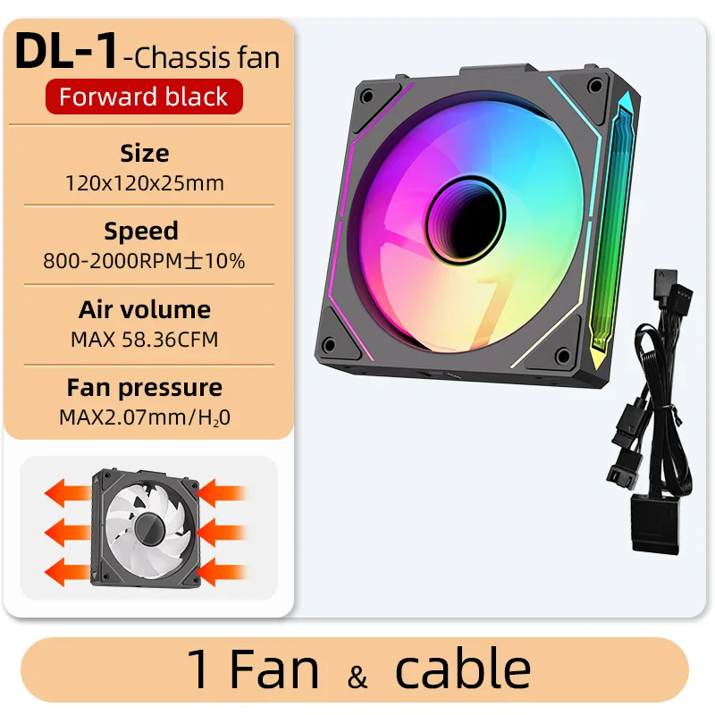 Coolcirc DL-1 120mm PC Case Fan 800-2000rpm PWM Hydro Bearing Silent 5V3Pin ARGB Water Cooler Magic Cableless Cooling Ventilator