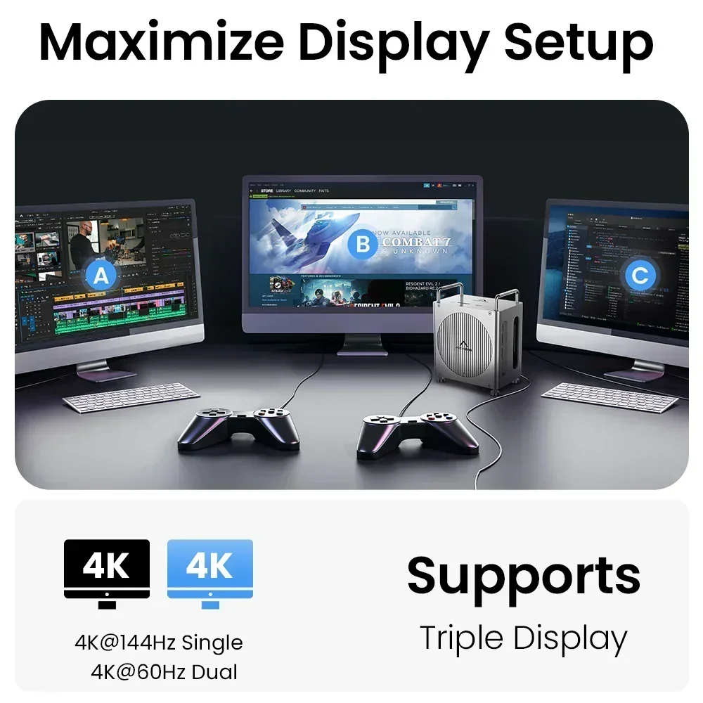 Acasis 40Gbps Mac Mini M4/M4 Pro USB-C Docking Station 4K/144HZ TF/SD 4.0 & Dual-bay M.2 NVMe Slot 16TB Storage for Office Work