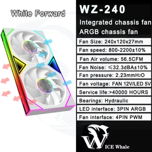 ICE Whale WZ-120/240/360 PC Case Fan  ARGB Motherboard Sync combination structure Cold Exhaust Cooling Fan ventilador