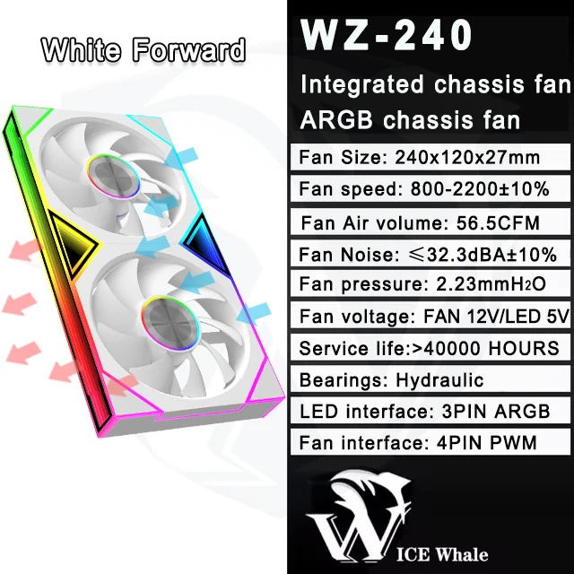 ICE Whale WZ-120/240/360 PC Case Fan  ARGB Motherboard Sync combination structure Cold Exhaust Cooling Fan ventilador