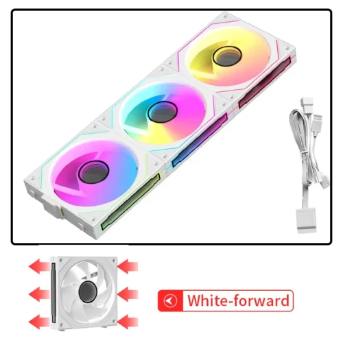 Coolcirc Cableless PC Case Fan 12V/4Pin PWM 800-1800RPM Silent 5V/3Pin ARGB Triple Pack 120mm Ventilator Use for Water Cooling