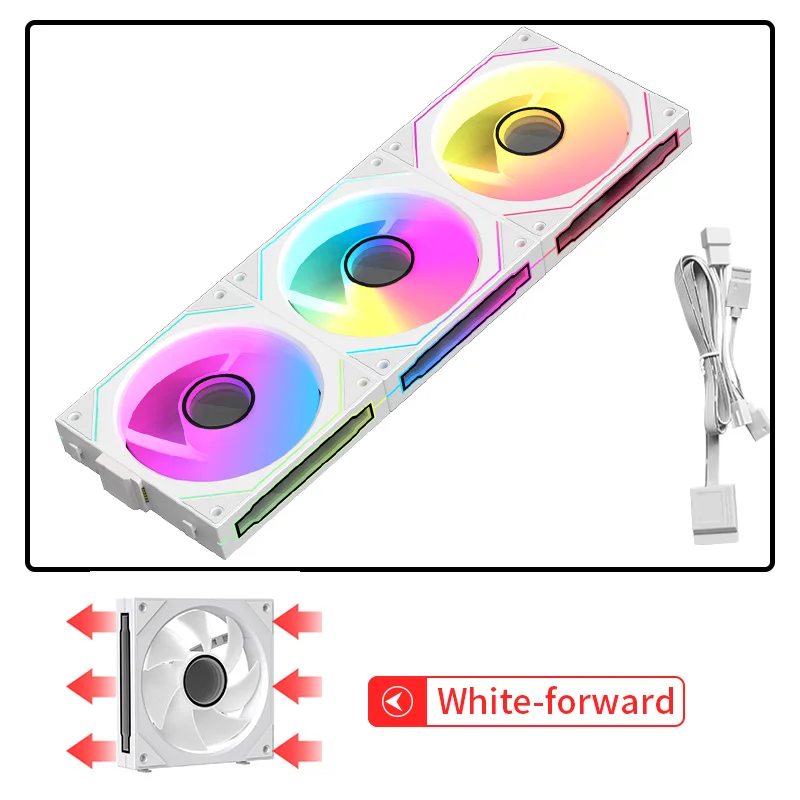 Coolcirc Cableless PC Case Fan 12V/4Pin PWM 800-1800RPM Silent 5V/3Pin ARGB Triple Pack 120mm Ventilator Use for Water Cooling