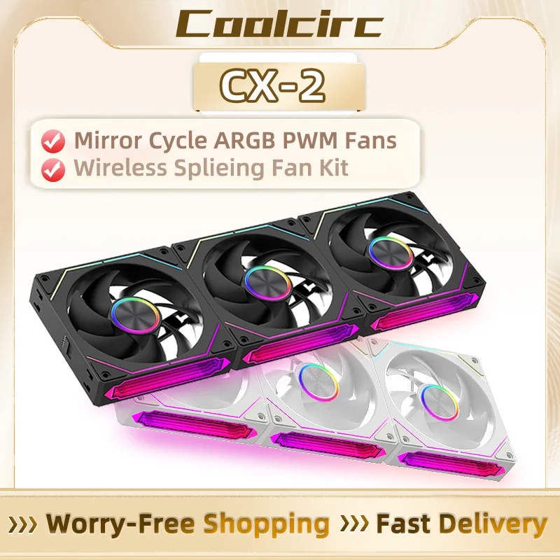 COOLCIRC CX-2 Computer Chassis Fan 120mm 5V 3-pin ARGB Cooler  12V/4PIN PWM 800-2000 RPM 3-in-1 Quiet Building Block Cooling Fan