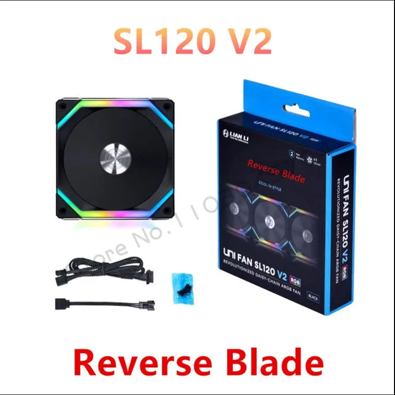 LIAN LI UNI FAN SL V2 SL120V2 Reverse Blade 10% Performence Upgraded Version RGB Fan, Single Pack, Black/White