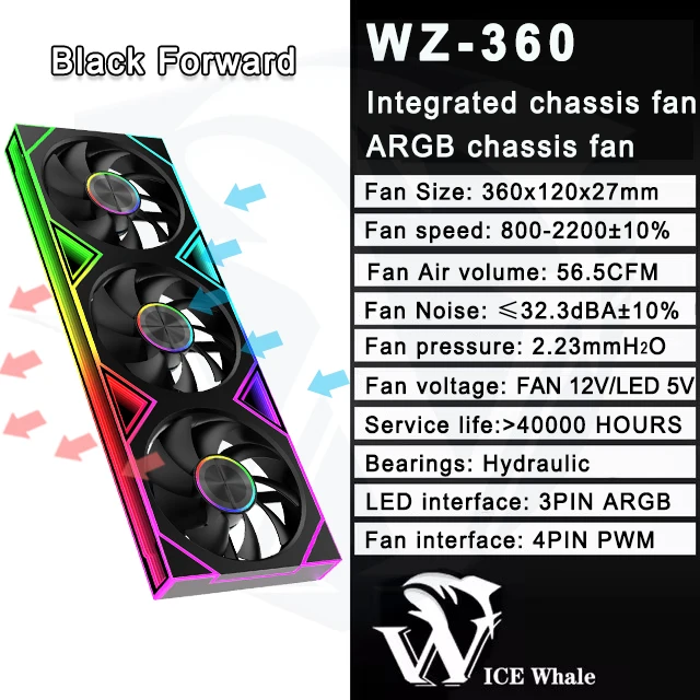 ICE Whale WZ-120/240/360 PC Case Fan  ARGB Motherboard Sync combination structure Cold Exhaust Cooling Fan ventilador