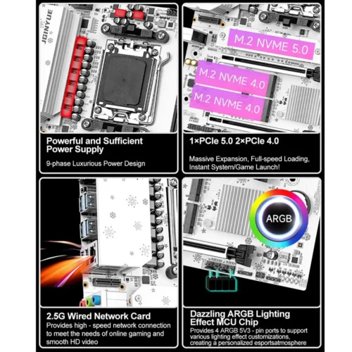 JGINYUE B850M Pro Motherboard Set With AMD Ryzen 7 7800X3D CPU And 2*16GB DDR5 6000MHz Memory Support M.2 NVME SATA 3.0 ARGB