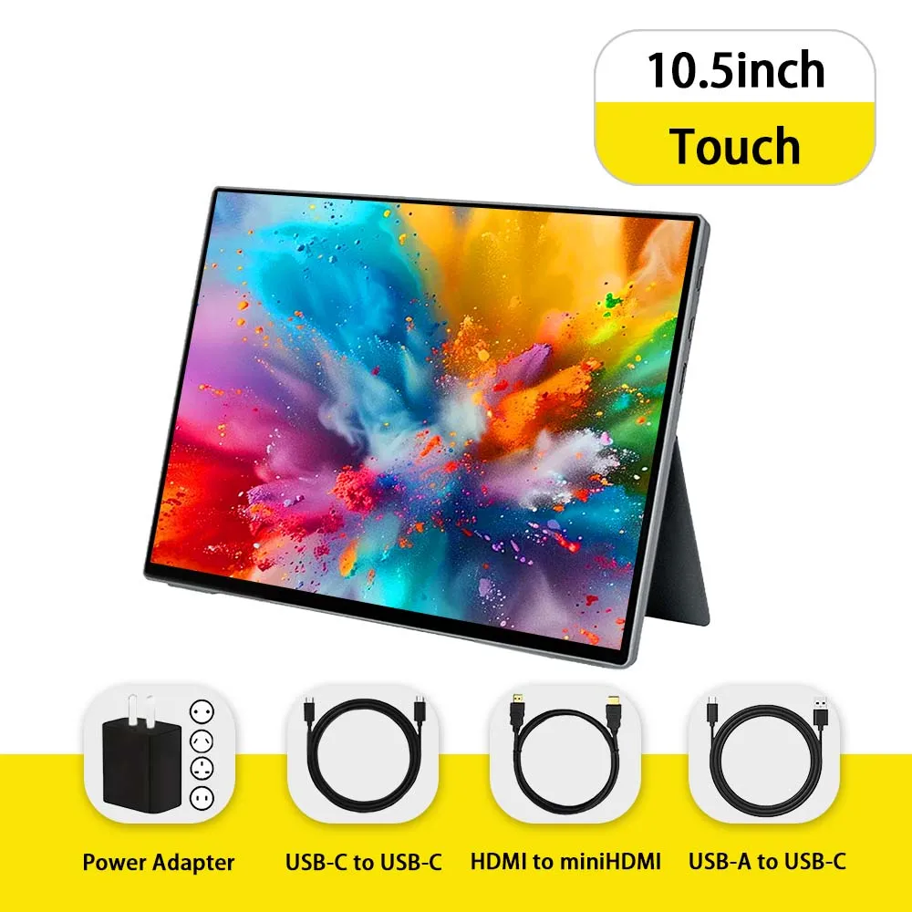 Portable 10.5 inch Monitor USB-C HDMI 100%sRGB VESA 1080 IPS LCD Screen Small Display with Speaker for PC Computer Windows