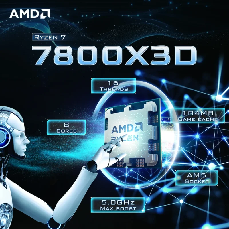 AMD Ryzen 7 7800X3D 8-Core 16-Thread DDR5 5NM 4.2GHz Socket AM5 R7 7800X3D Processor L3=96M 120W No Fan