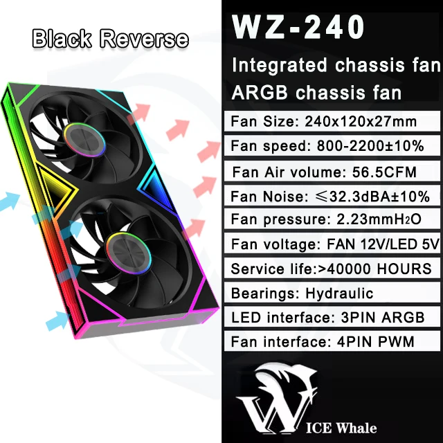 ICE Whale WZ-120/240/360 PC Case Fan  ARGB Motherboard Sync combination structure Cold Exhaust Cooling Fan ventilador