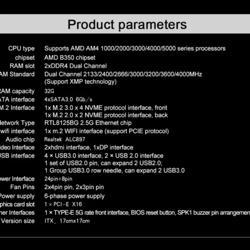 JGINYUE AMD AM4 ITX Motherboard supports Ryzen R3 R5 R7 R9 1/2/3/4/5 series CPU DDR4 RAM Desktop PC PCI-E 3.0 B350i PLUS ARGB