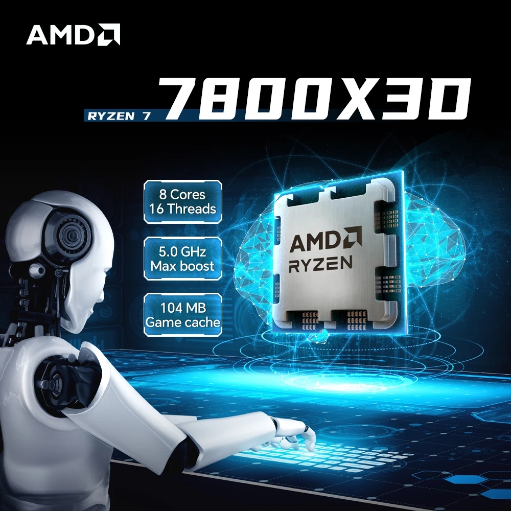 AMD Ryzen 7 7800X3D 8-Core 16-Thread DDR5 4.2GHz R7 7800X3D Socket AM5 L3=96M Processor 5NM 120W No Fan
