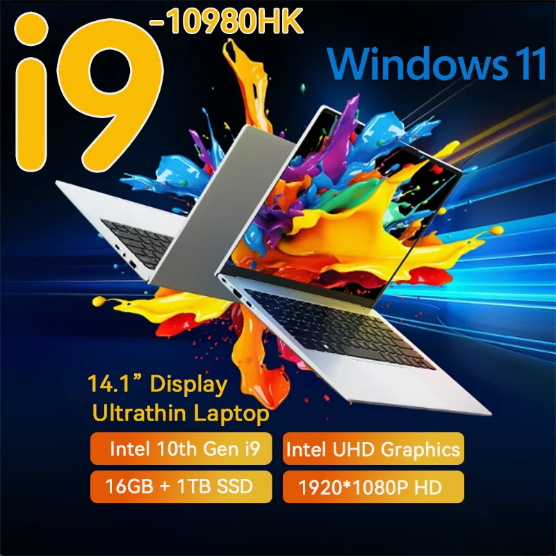New Intel Core i9-10980hk 14.1” Windows 11 16GB RAM 1/2TB M.2 SSD Laptops 4K HD Gaming Notebook Intel i9 Laptop