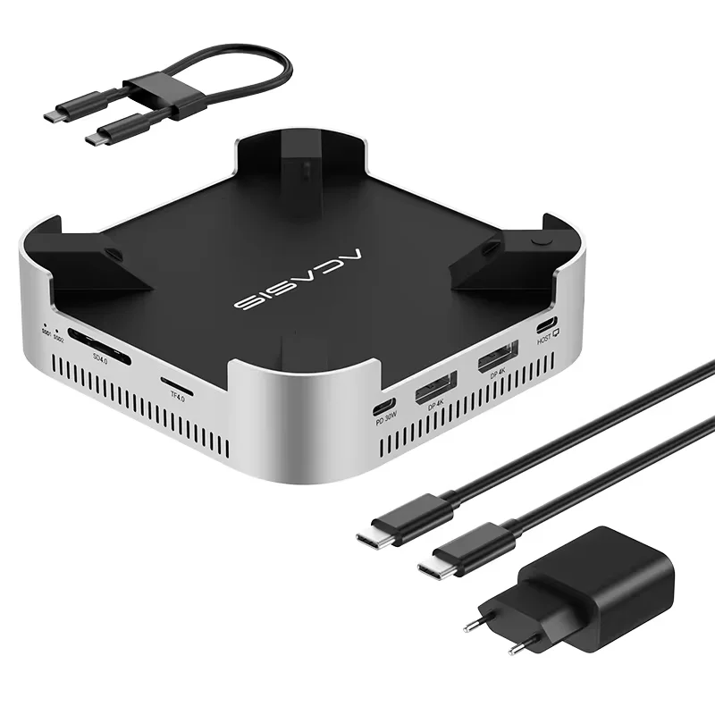 Acasis 40Gbps Mac Mini M4/M4 Pro USB-C Docking Station 4K/144HZ TF/SD 4.0 & Dual-bay M.2 NVMe Slot 16TB Storage for Office Work