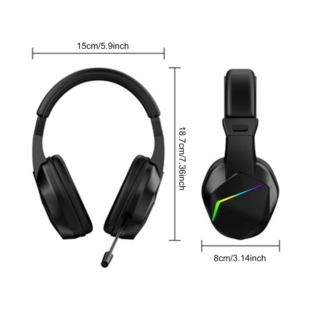 Wireless Bluetooth Gaming Headset: Low Latency, 40mm Drivers, Omnidirectional Microphone, LED Lights, Ideal for Esports