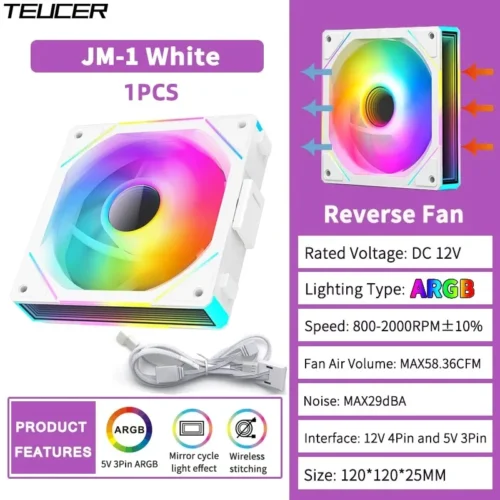 TEUCER JM-1 PC Case Fan 120mm ARGB Mirror Cycle Light Effect Cooling Fan 4PIN PWM Low noise Chassis Water Cooling Ventilador