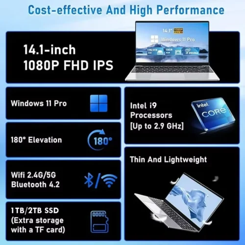 2026 14.1” Gaming i9 Laptop Windows 11 Intel Core i9-10980hk 16GB RAM 1/2TB M.2 SSD Laptops 4K HD Gaming Notebook Desktop PC
