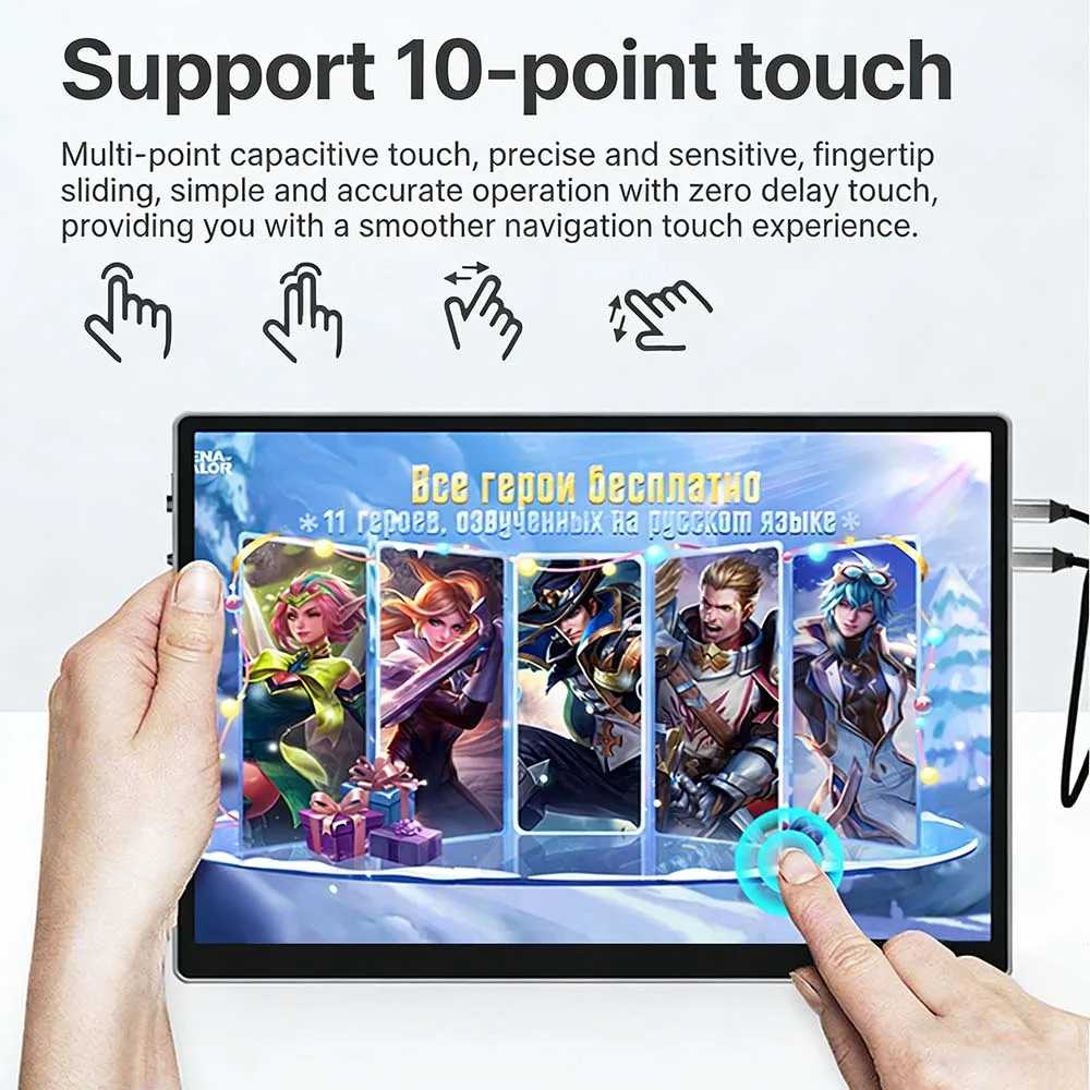 Portable 10.5 inch Monitor USB-C HDMI 100%sRGB VESA 1080 IPS LCD Screen Small Display with Speaker for PC Computer Windows