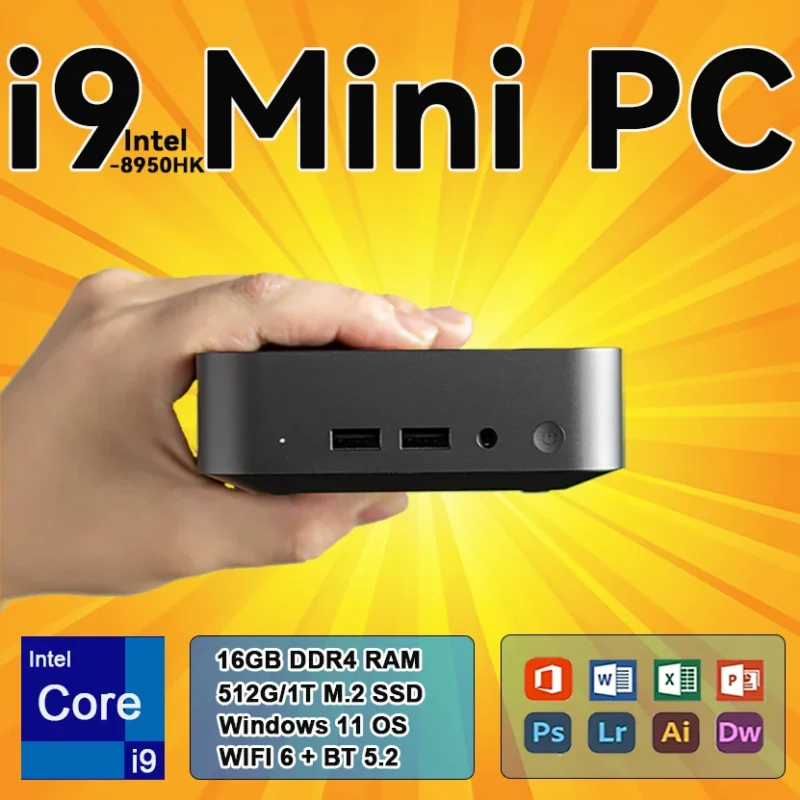 Brand New Mini PC Intel Core i9-8950HK 16GB RAM 1/2TB SSD Bluetooth 5.2 WiFi6 1000M Ethernet Windows 11 Gaming Office PC
