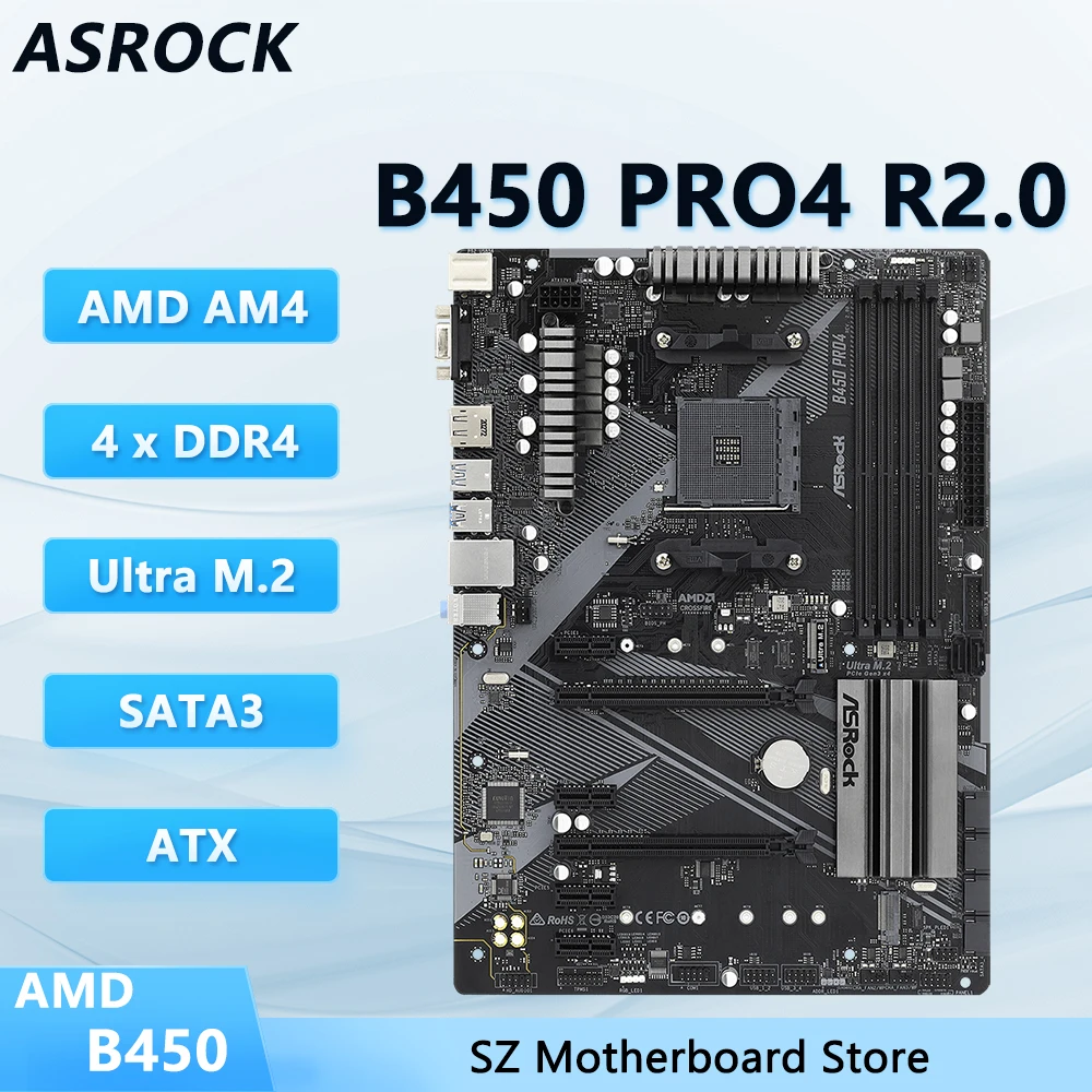b450 AM4 placa mãe B450 Pro4 R2.0 motherboard CPU Support Ryzen 5 5600 7 5700X 5800X 9 5900X memória ramDDR4 128GB Ultra M.2 ATX
