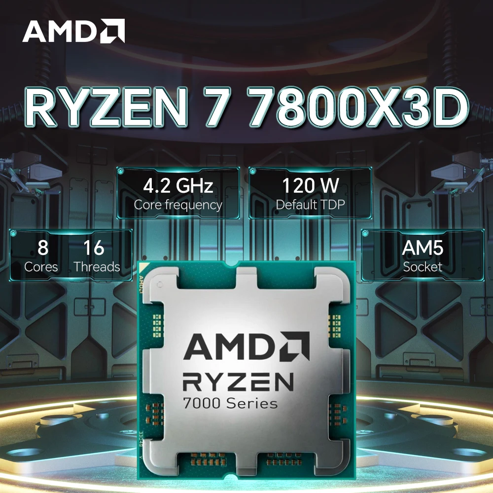 AMD Ryzen 7 7800X3D 4.2GHz 5NM L3=96M Processor 8-Core 16-Thread R7 7800X3D DDR5 120W Socket AM5 NEW but No Fan