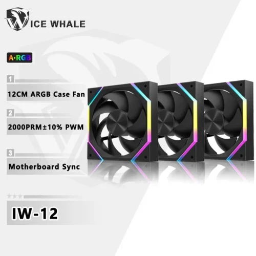 ICE Whale IW-12 Computer PC Case Fan 120mm ARGB 4Pin PWM Cooling Fan Motherboard Sync 61.5CFM/2000RPM CPU Cooler Ventilator
