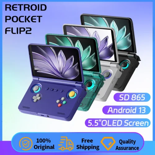 Retroid Pocket Flip2 SD865 5.5”1080p OLED WIFI6 Android Handheld Portable Gaming Console With Hall Rockers Folding Game