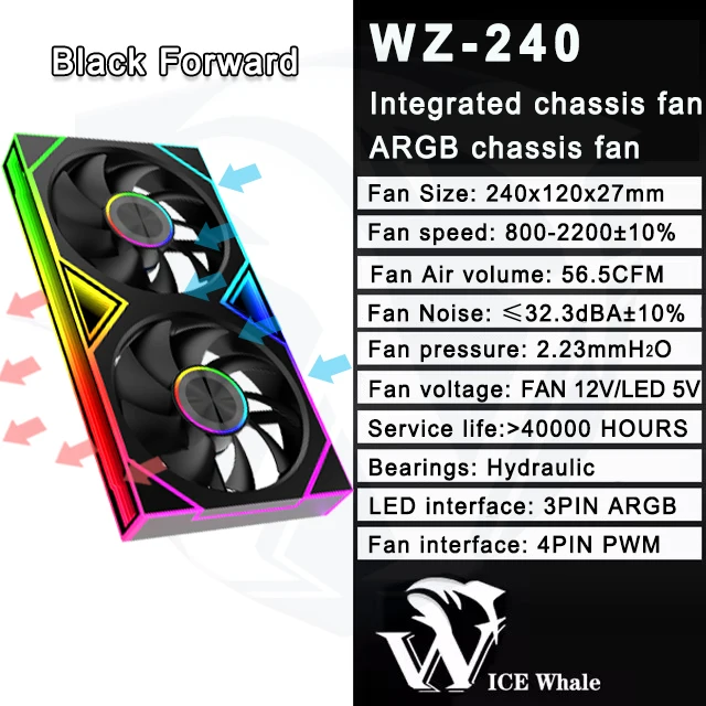 ICE Whale WZ-120/240/360 PC Case Fan  ARGB Motherboard Sync combination structure Cold Exhaust Cooling Fan ventilador