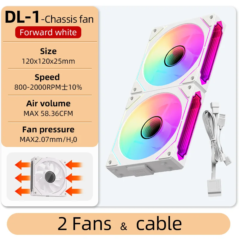 Coolcirc DL-1 120mm PC Case Fan 800-2000rpm PWM Hydro Bearing Silent 5V3Pin ARGB Water Cooler Magic Cableless Cooling Ventilator