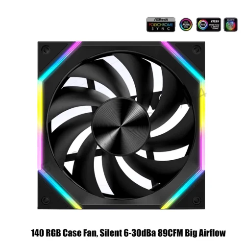 140 Case Fan ARGB, Silent 6-30dBa 89CFM Big Airflow, 14CM PC Cabinet 14025 Cooler Support Mobo 5V ARGB SYNC, Reverse Or Forward