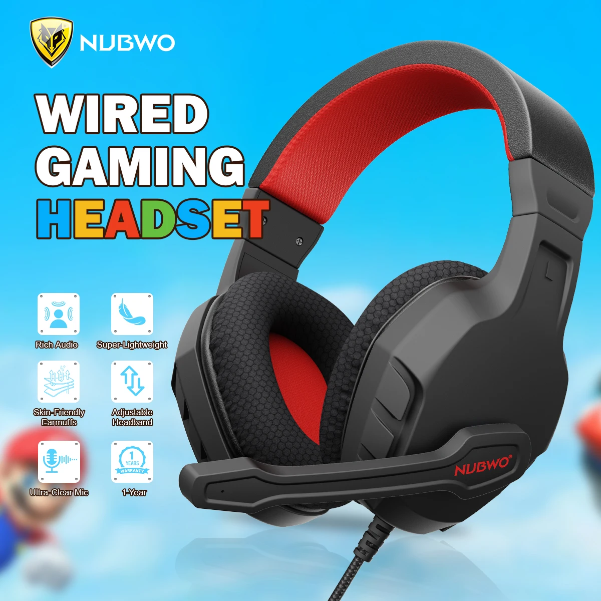 NUBWO U3 Gaming Headset with Mic Safe Volume Limited Kids Headphones for Switch 3.5mm Jack for NS,PS4,PS5,Xbox,Tablet,iPad