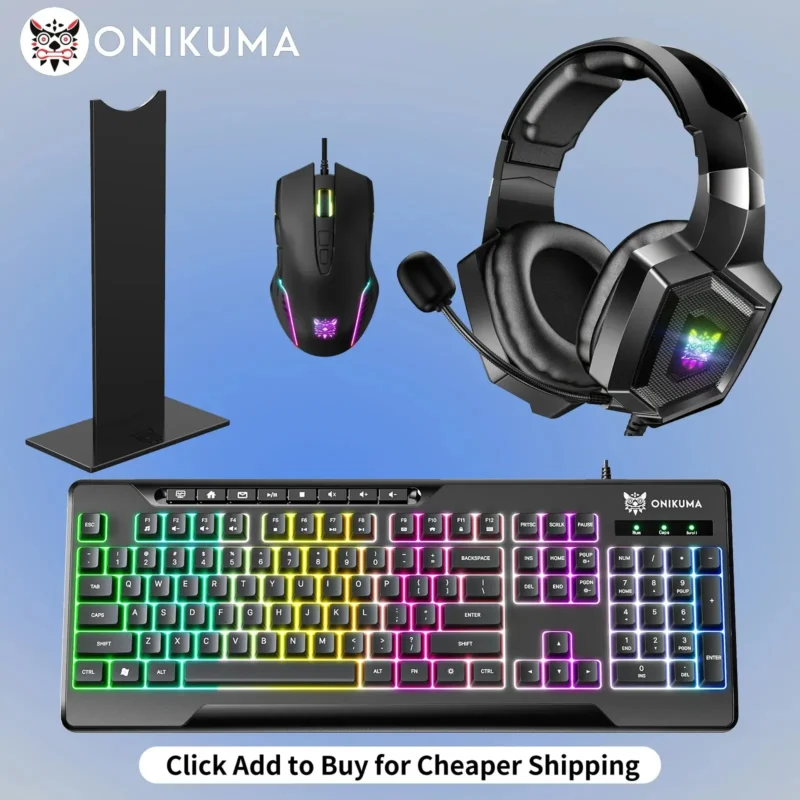 ONIKUMA Professional Gaming Headset Gaming Set RGB Lighting Mouse or Keyboard or Headset Stand or Wired Headset