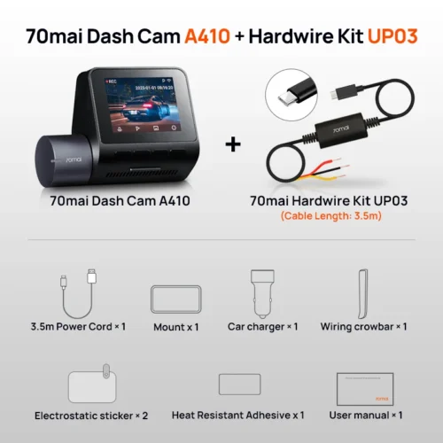 70mai Dash Cam A410 2.5K+1080P Dual-Channel Recording Built-in GPS 24H Parking Surveillance Car DVR 70mai A410