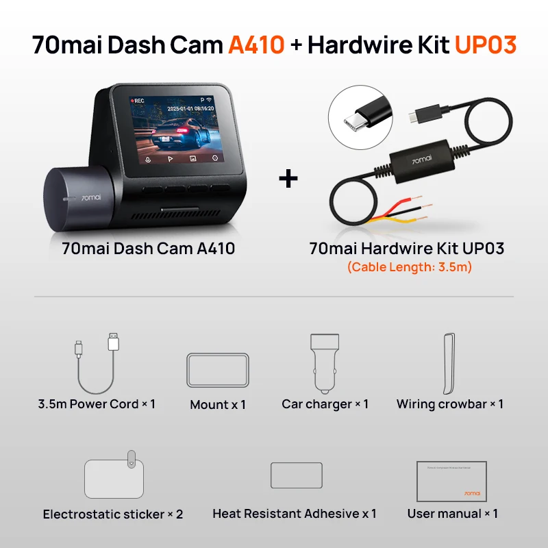 70mai Dash Cam A410 2.5K+1080P Dual-Channel Recording Built-in GPS 24H Parking Surveillance Car DVR 70mai A410