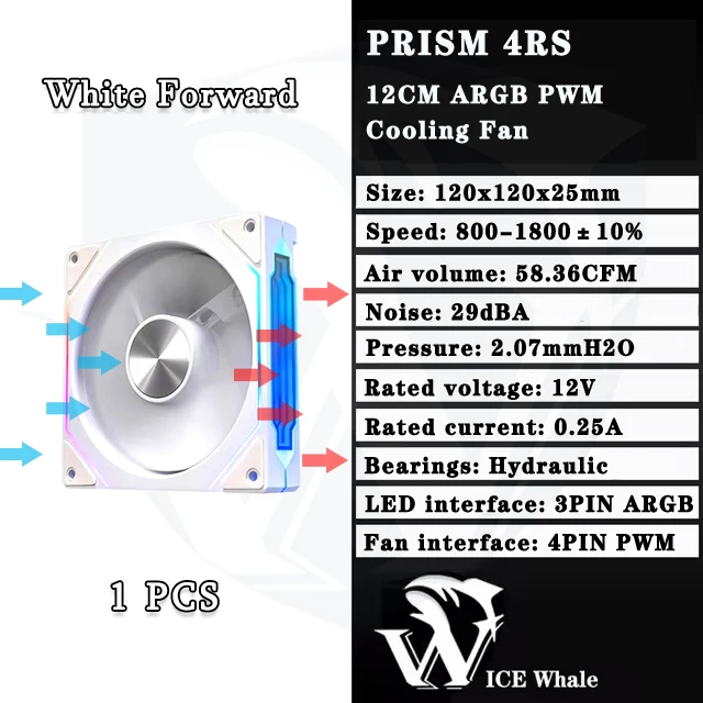 ICE Whale Prism 4RS ARGB PC Case Fan 120mm Infinity Mirror Design Motherboard Lighting Sync 4PIN PWM CPU Cooler Fan ventilador