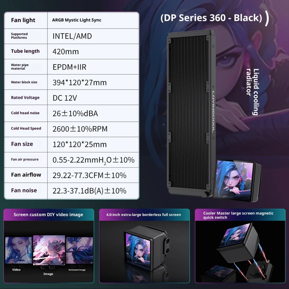 LOVINGCOOL DP series 360/240 CPU liquid cooler 4.0-inch super large frameless magnetic full screen Can DIY water cooler radiator