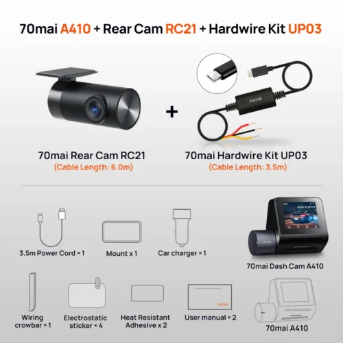 70mai Dash Cam A410 2.5K+1080P Dual-Channel Recording Built-in GPS 24H Parking Surveillance Car DVR 70mai A410