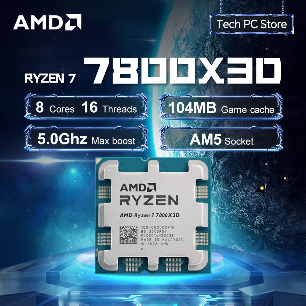 NEW AMD R7 7800X3D L3=96M 4.2GHz 8-Core 16-Thread Processor 120W Ryzen 7 7800X3D 5NM DDR5 Socket AM5 but without fan