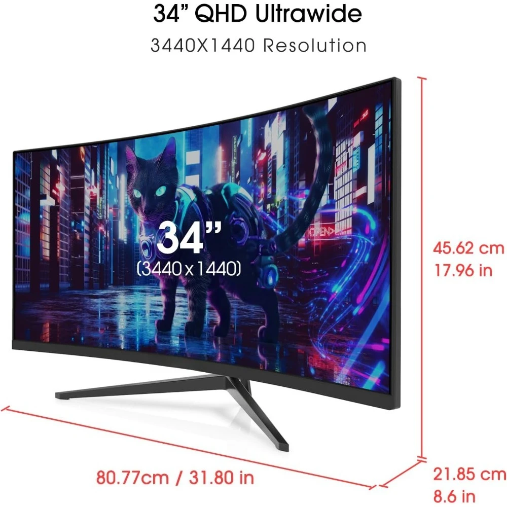34 Inch Curved Ultrawide WQHD Monitor 3440x1440 180Hz 1ms DP sRGB Built-in Speakers