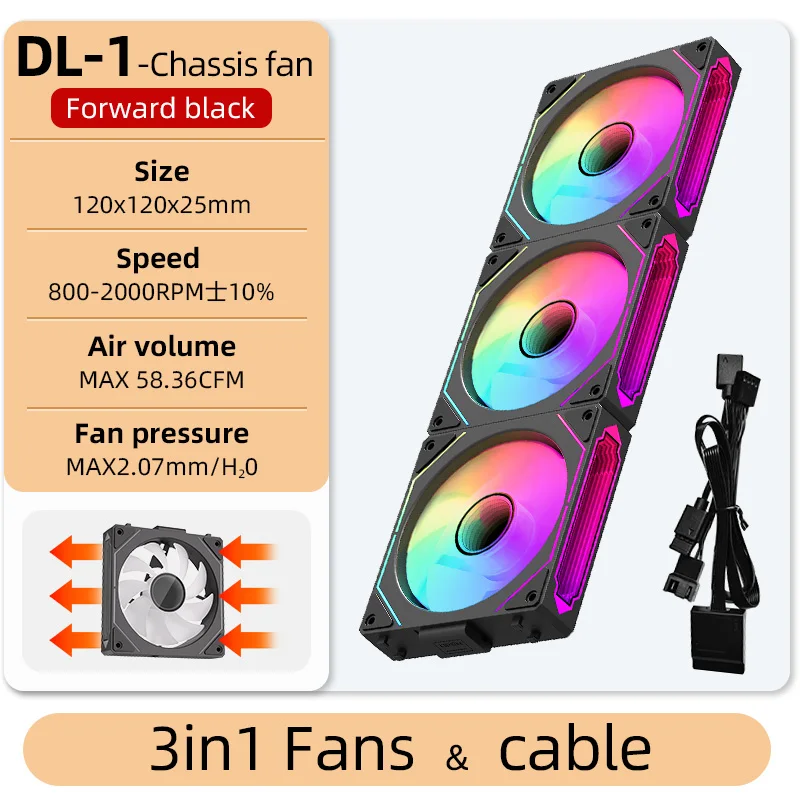 Coolcirc DL-1 120mm PC Case Fan 800-2000rpm PWM Hydro Bearing Silent 5V3Pin ARGB Water Cooler Magic Cableless Cooling Ventilator