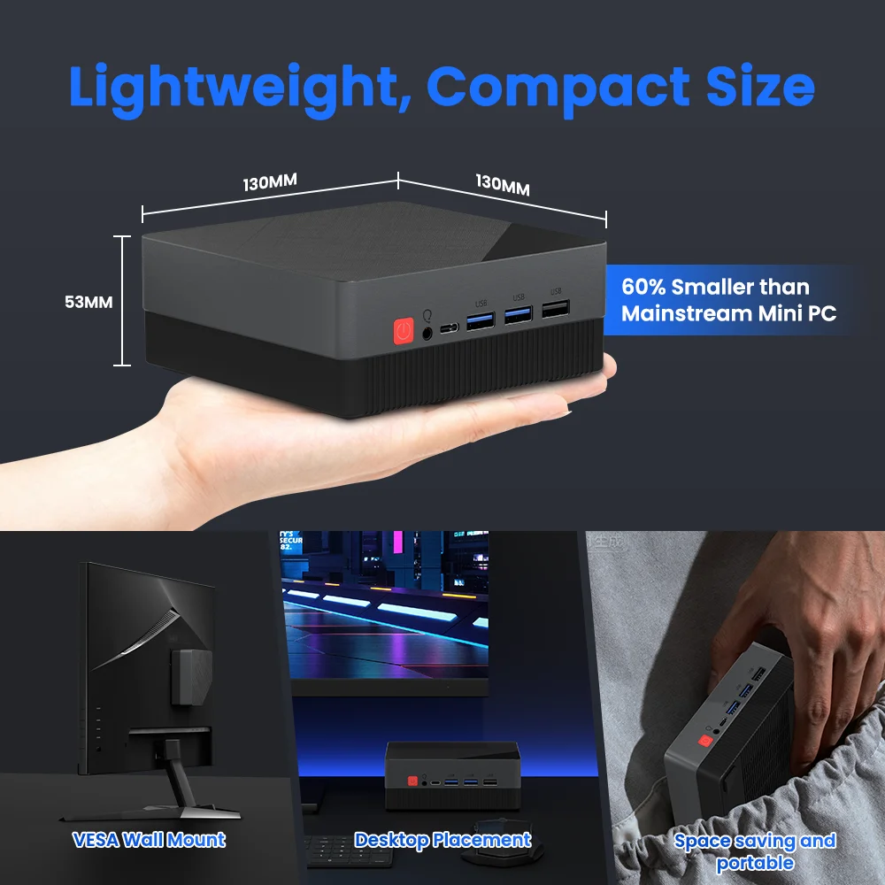 ZXIPC AMD Ryzen5 5625U R7-7530 5800H Gaming Mini PC Computer Gaming Pocket Dual LAN WIFI6 BT 5.2  NUC Office DDR4 NVMe