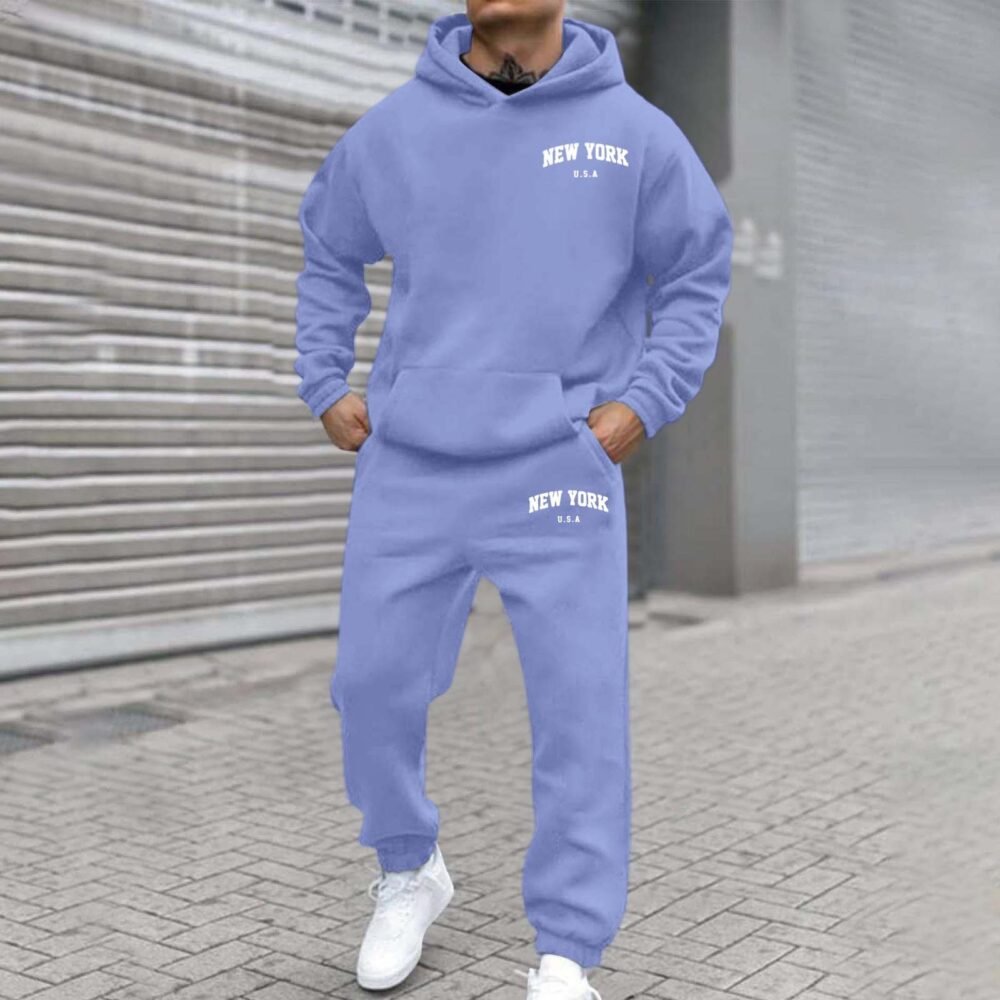 Mens Fleece-Lined Hooded Printed Sweatshirt And Hoodie Set