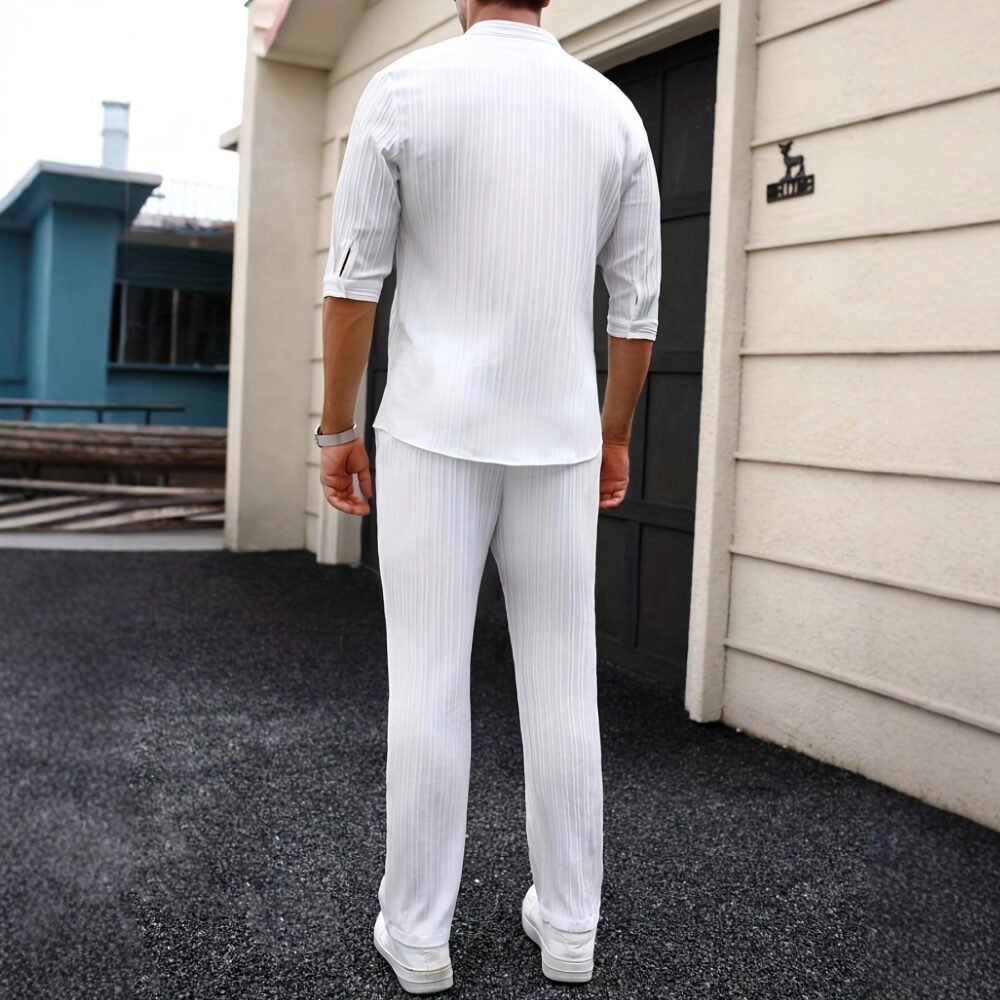 Mens Solid-Color SpringSummer Shirt And Pants Set