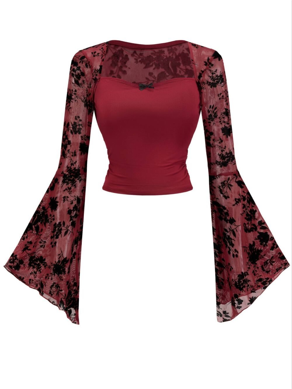 Lace-embellished Chic And Sexy Mesh Long-sleeve Top