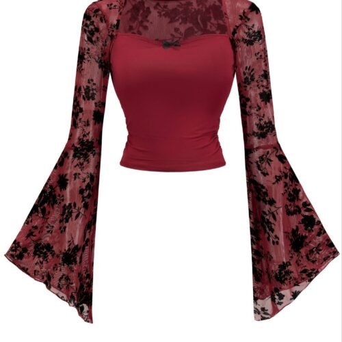 Lace-embellished Chic And Sexy Mesh Long-sleeve Top