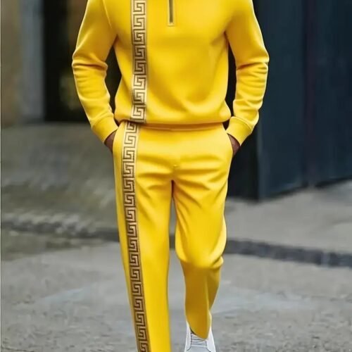 Long-sleeve Polo Shirt Long Pants Half-zip Placket Casual Sportswear Set