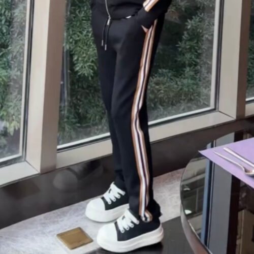 Affordable Luxury Patchwork Striped Casual Sports Suit High-End Stand-Up Collar Jacket And Pants Two-Piece Set