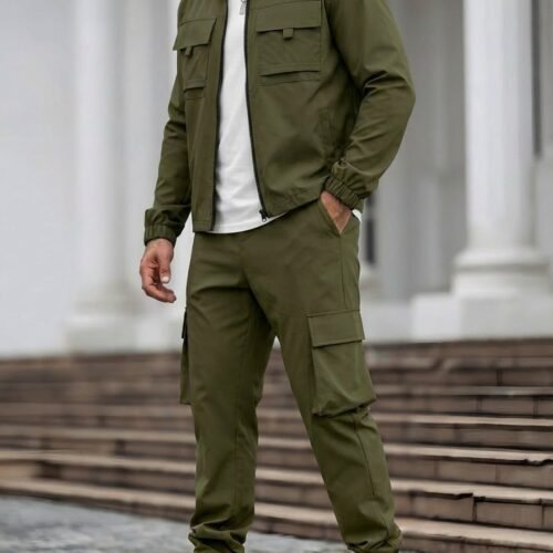 Mens Long-Sleeve Zip-Up Top And Pants Casual Workwear Set