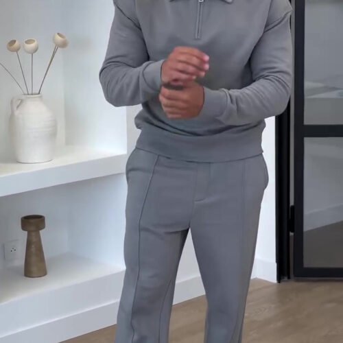 Half-Zip Polo Neck Sweatshirt & Slim Flare Pants Set