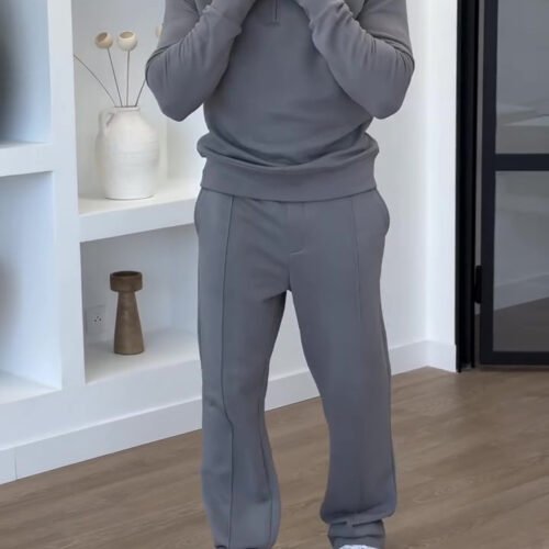 Half-Zip Polo Neck Sweatshirt & Slim Flare Pants Set